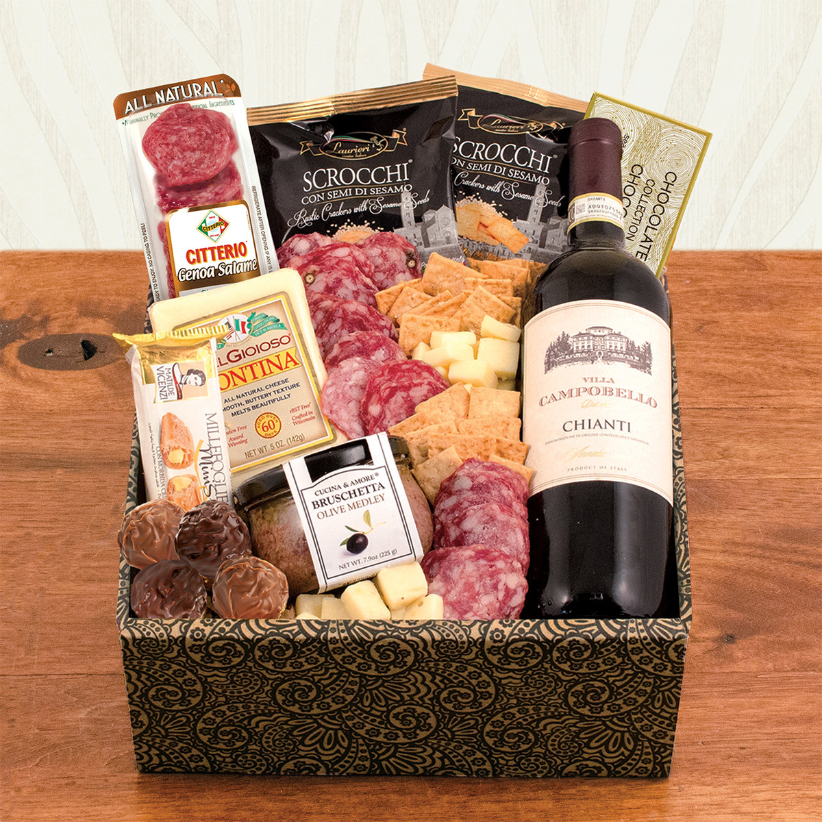 Buona Vita Italian Vino and Antipasto Gift Box